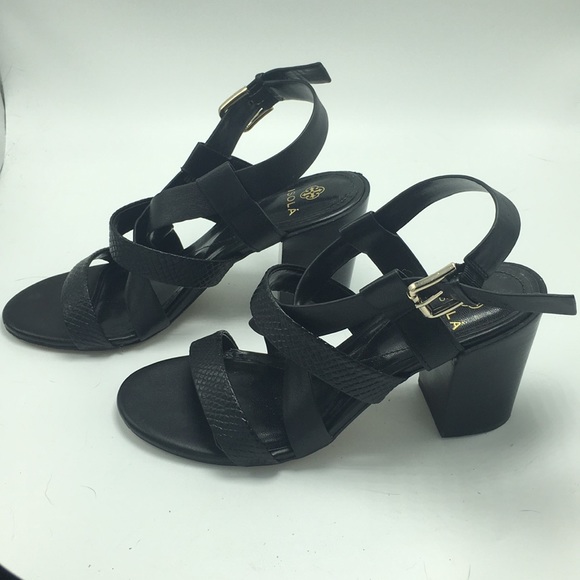 Isola Black Leather Strappy Slingback Heels, 7.5 - Picture 2 of 7